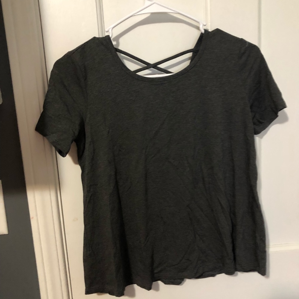 gray t-shirt with cross back